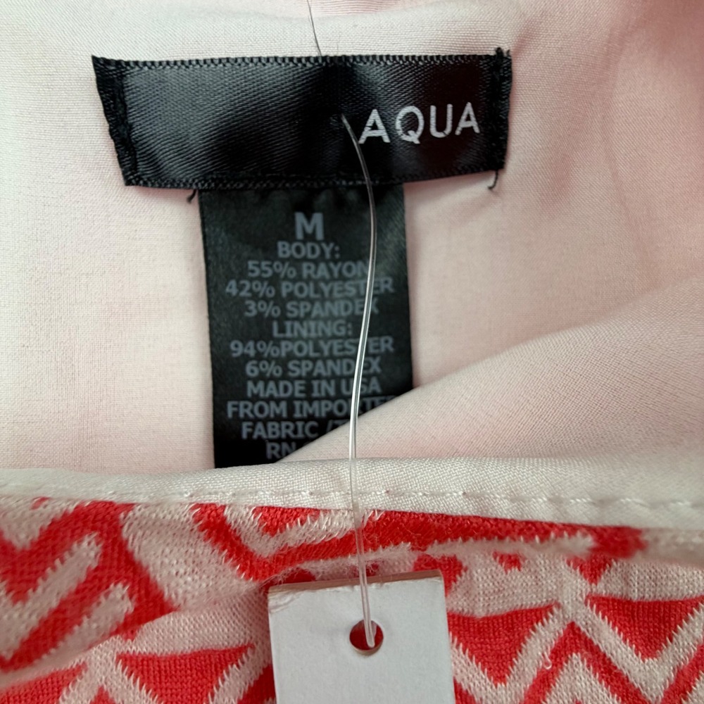 AQUA Womens M Red White Geometric Knit Shift Mini Dress Sleeveless NWT - Picture 5 of 7